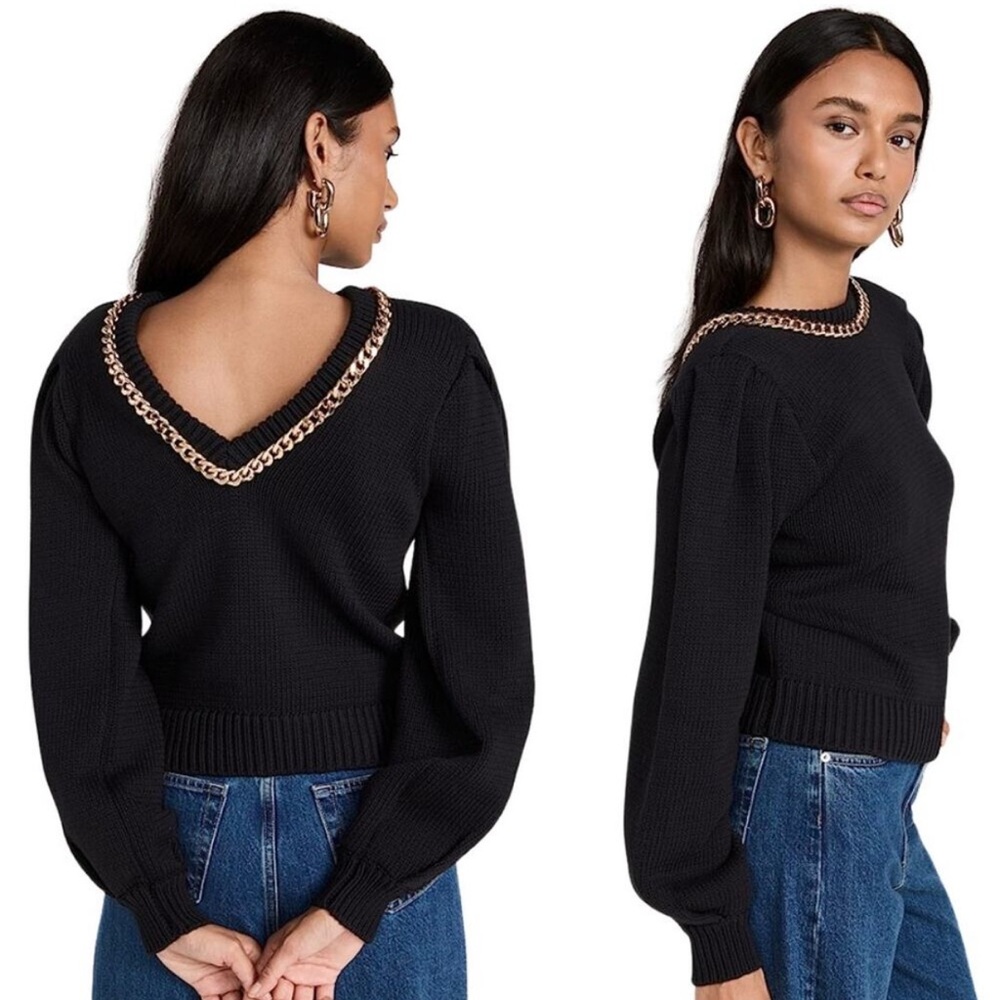 AJE Elle Chain Open Back Knit Sweater In Black Sz XXS